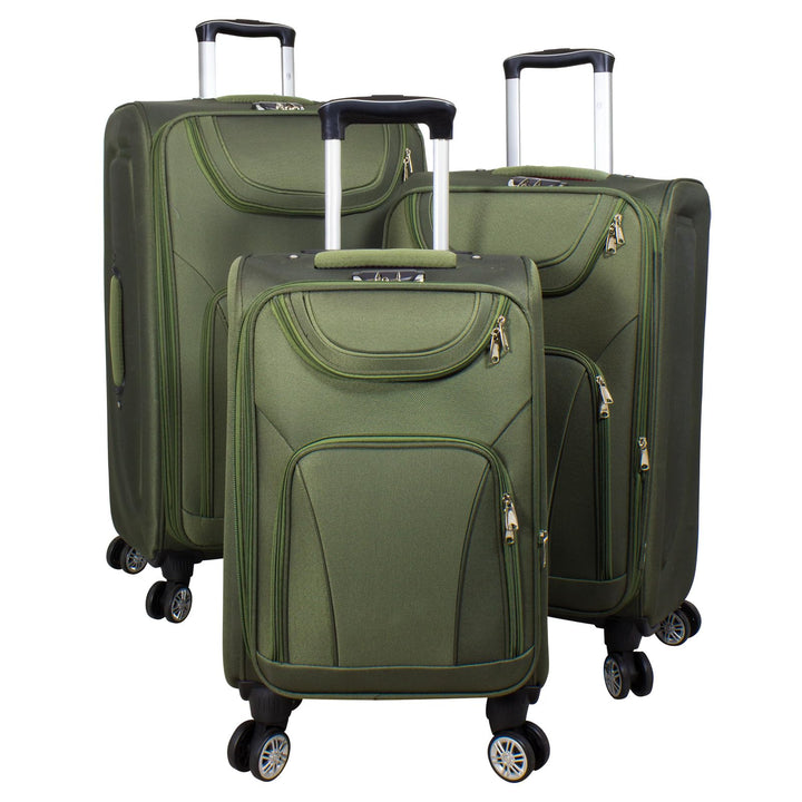 Trendyshop365 Weichgepäck Koffer-Set 3-teilig Maribor 4 Rollen Zahlenschloss Grün Kofferset 3 teilig