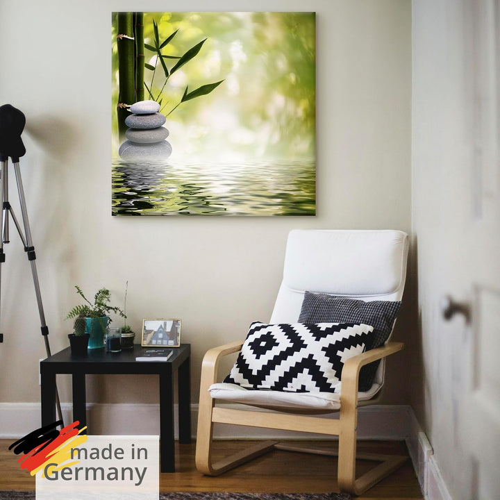 ARTland Leinwandbilder Wandbild Bild Leinwand 70x70 cm Asien Zen Wellness Spa Wasser Bambus Steine G