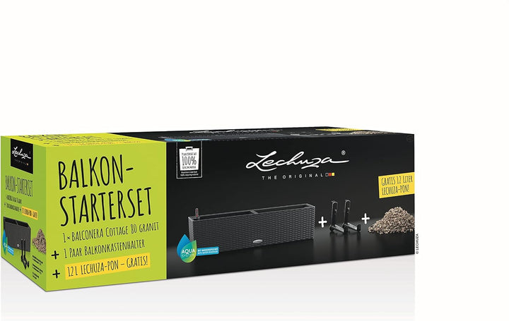 Lechuza BALCONERA 80 Pflanzgefäss Starter Set 1x Cottage 80, -l, schwarz, 12 L PON, Farbe: Granit 81