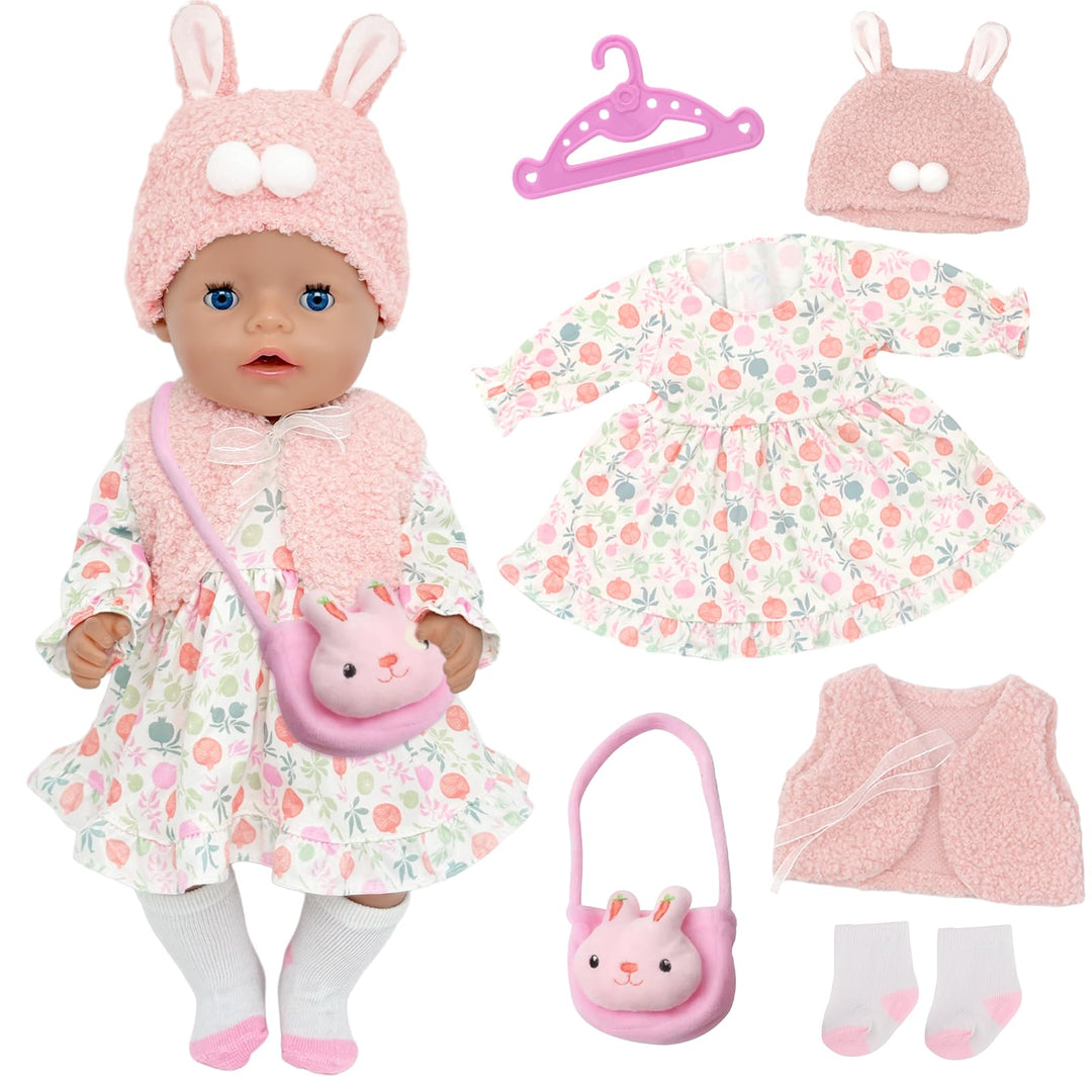 6 Stück Puppenkleidungsset für 35-43cm Babypuppen Süsse 14-17 Zoll Puppenoutfits mit Kleid Weste Plü