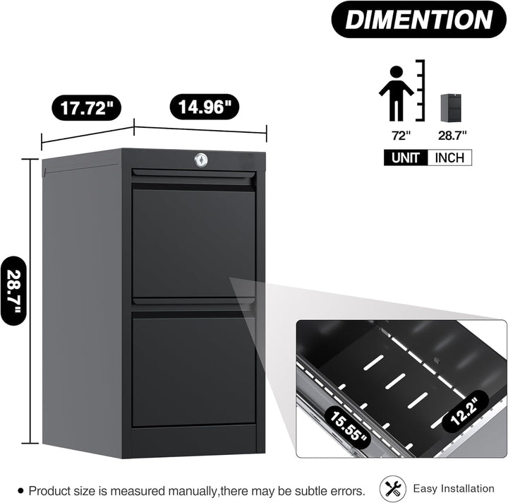 Robuster Metall-Aktenschrank Mit 2 Abschliessbaren Schubladen, A4 Aktenschrank, Metall Vertikal Häng