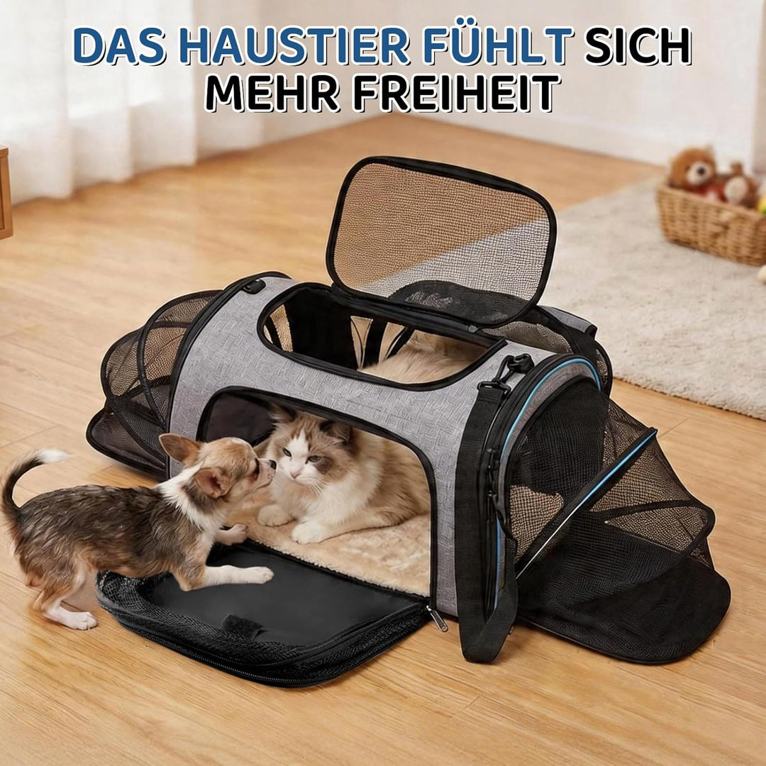 Faltbarer Transporttasche Katze und Hund,erweiterbare Katzentransportbox mit Schultergurt Hundetrage