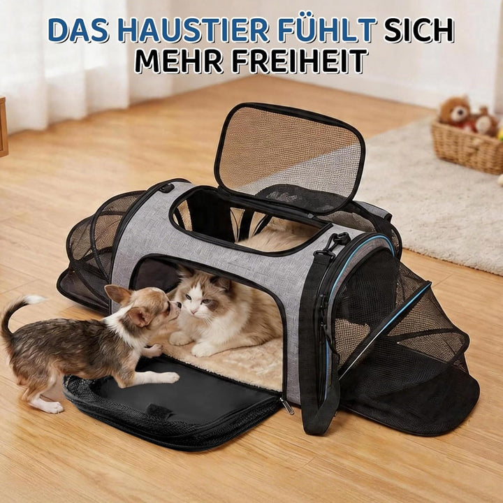 Faltbarer Transporttasche Katze und Hund,erweiterbare Katzentransportbox mit Schultergurt Hundetrage