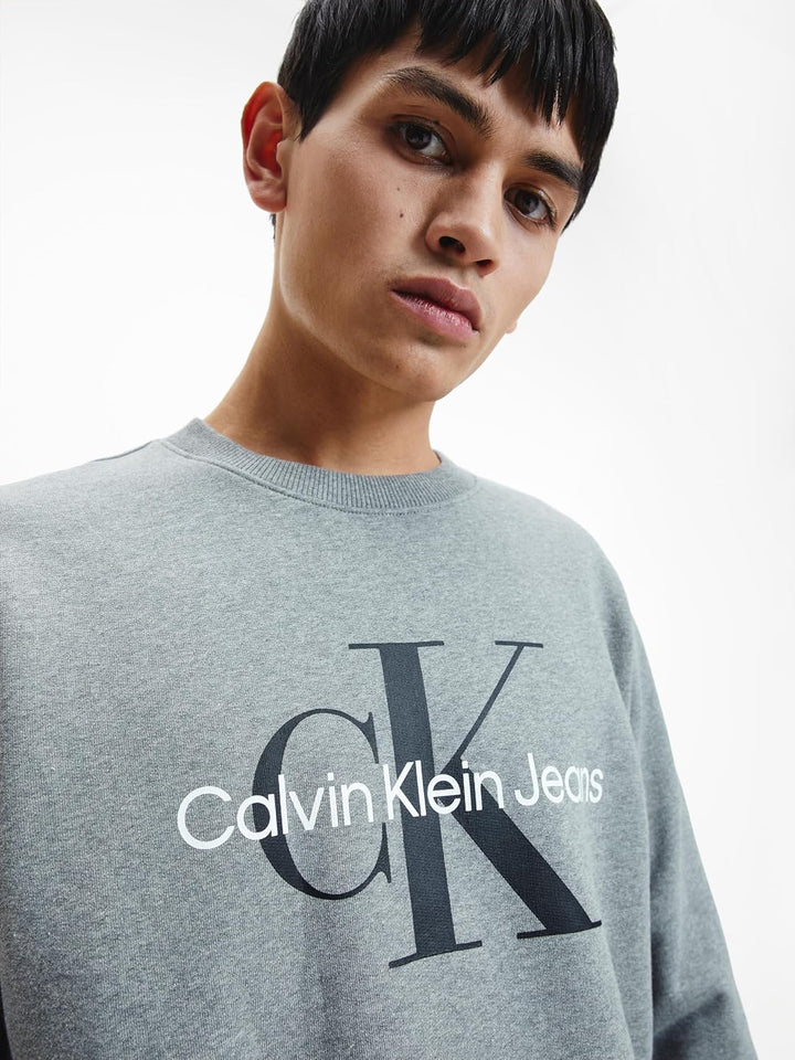 Calvin Klein Herren Sweatshirt Core Monologo ohne Kapuze XXL Grau (Mid Grey Heather), XXL Grau (Mid