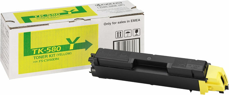 Kyocera 4104103 TK-580Y Toner Gelb, Original Tonerkartusche 1T02KTCNL0. Kompatibel für FS-C5150DN, E