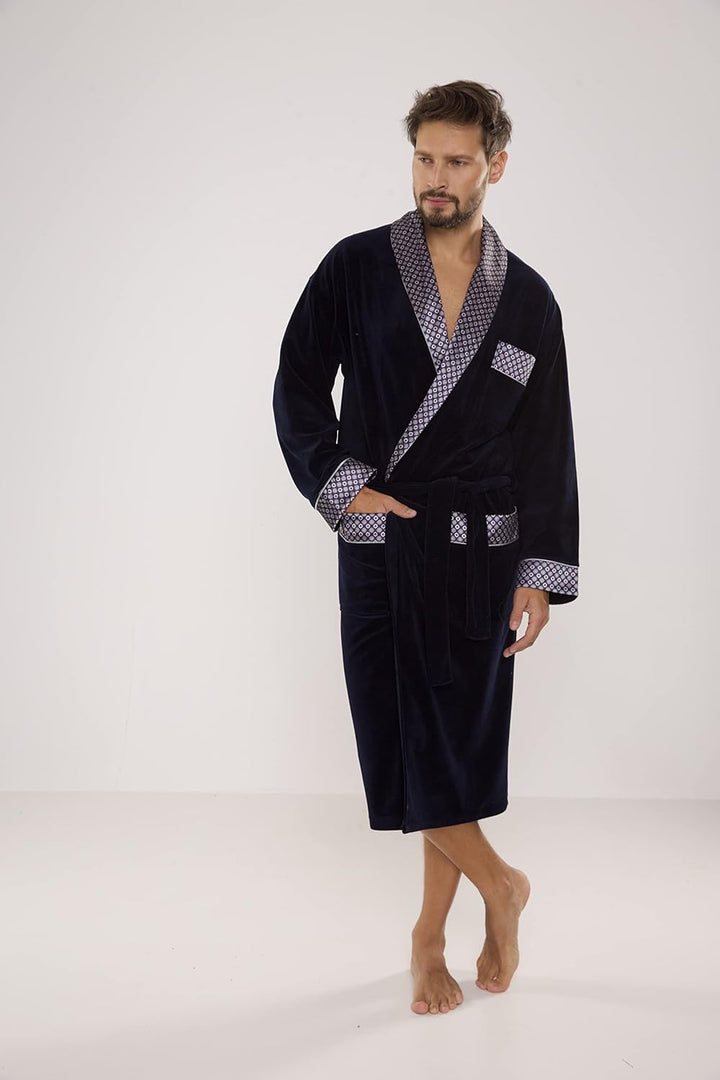 FOREX Lingerie edler und hochwertiger Baumwoll-Bademantel Herren-Mantel M Marine, M Marine