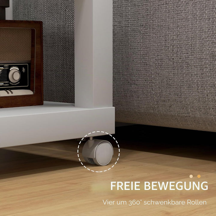 HOMCOM Beistelltisch, rollbar, moderner Couchtisch mit offenem Regal, für Wohnzimmer, Schlafzimmer o