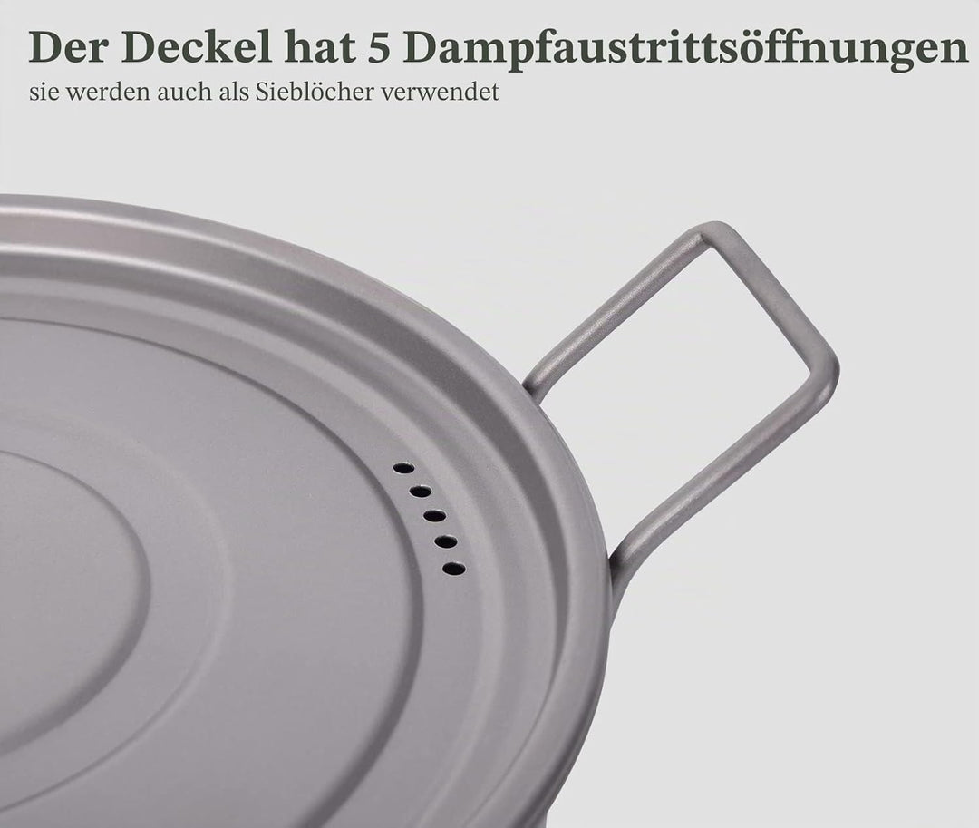 iBasingo 1.9L Titan Topf & 900ml Pfannen mit Deckel Camping Kochgeschirr Dampfgarer Leichtes Tragbar