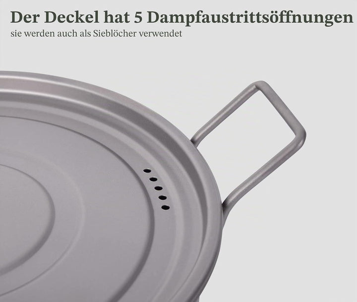 iBasingo 1.9L Titan Topf & 900ml Pfannen mit Deckel Camping Kochgeschirr Dampfgarer Leichtes Tragbar