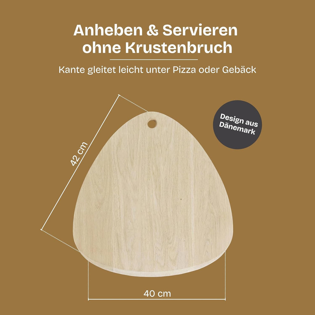 Triarc Pizza Servierbrett aus Premium Eiche (42x40 cm) – Design Pizzaschieber & Servierplatte – Beid