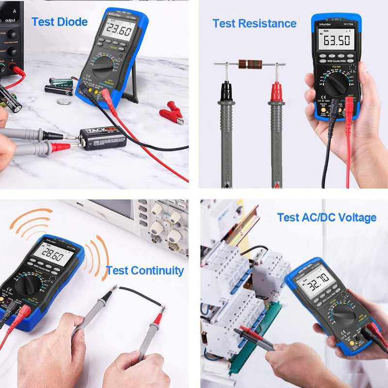 INFURIDER Digital Multimeter YF-770N,True RMS 6000 Counts Auto-Ranging Voltmeter Amperemeter Ohmmete