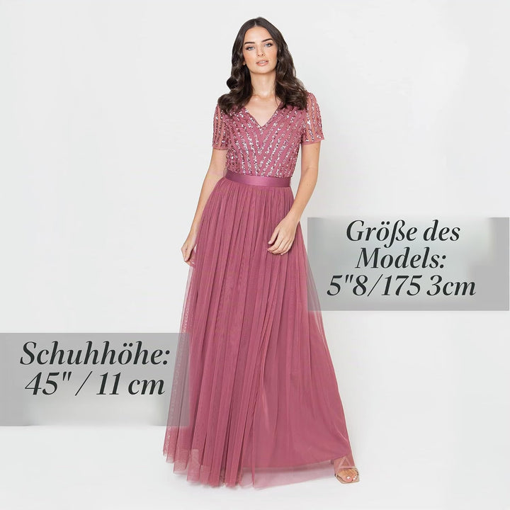 Maya Deluxe Damen Ballkleid Abendkleid V-Ausschnitt Maxi Länge Pailletten Kurze Ärmel für Hochzeit G