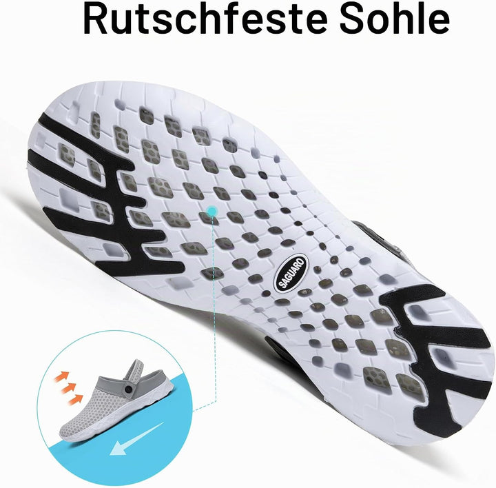 SAGUARO Unisex Clogs Sommer Hausschuhe Leicht Gartenschuhe Gr. 36-48, Weiss Grau