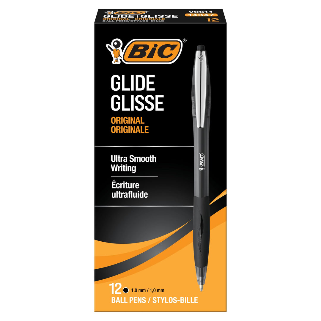 BIC Glide Druckkugelschreiber, mittlere Spitze (1,0 mm), schwarz, bequemer Gummigriff zum Schreiben,