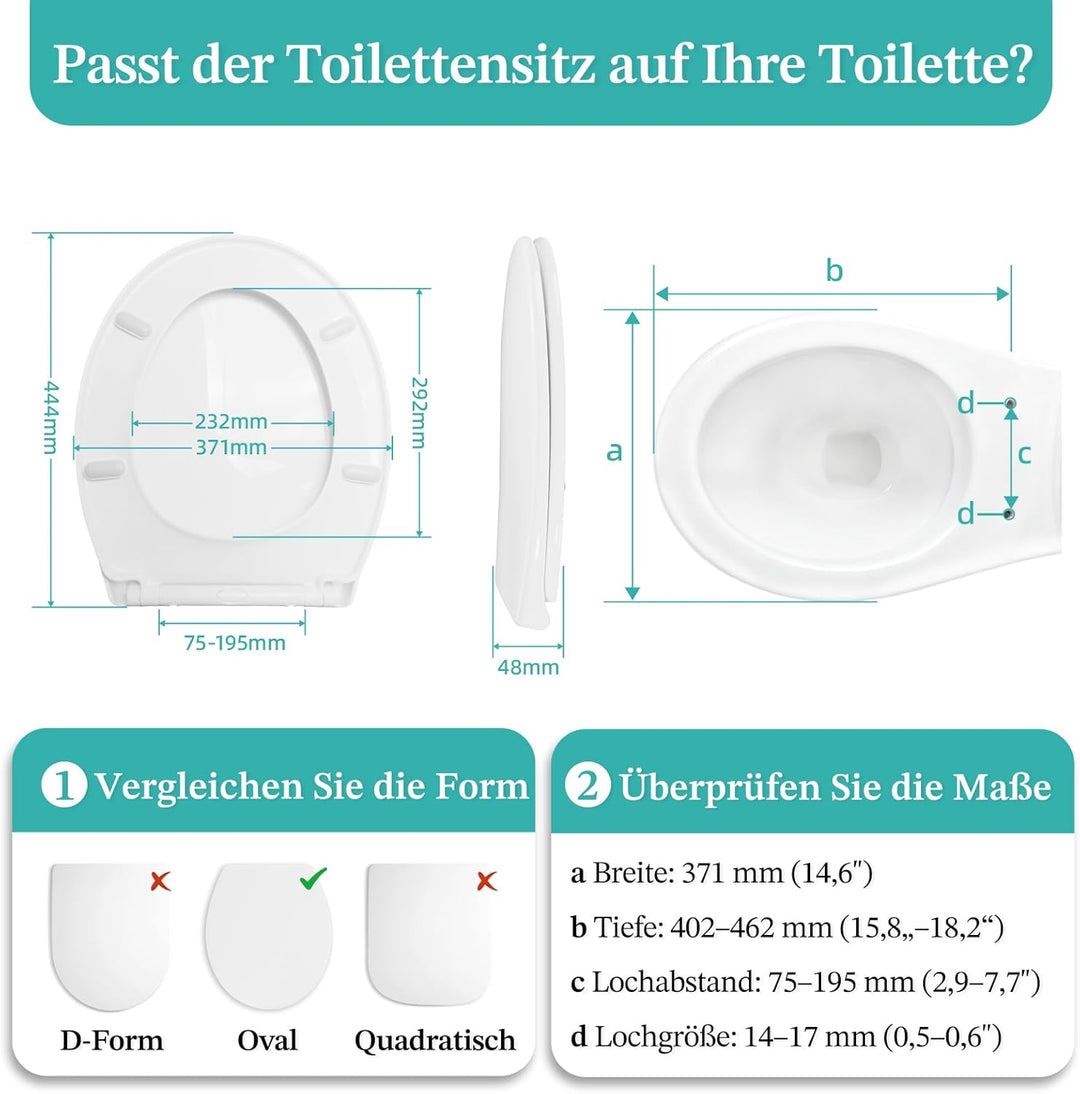 Toilettendeckel mit Absenkautomatik,WC Sitz mit Absenkautomatik,Quick-Release Funktion für einfach R