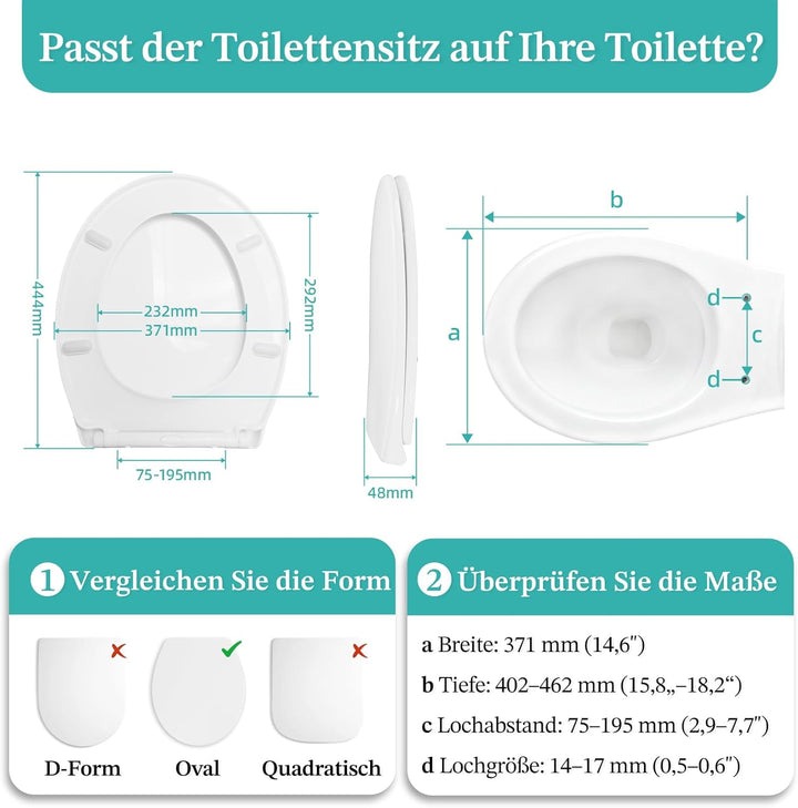Toilettendeckel mit Absenkautomatik,WC Sitz mit Absenkautomatik,Quick-Release Funktion für einfach R