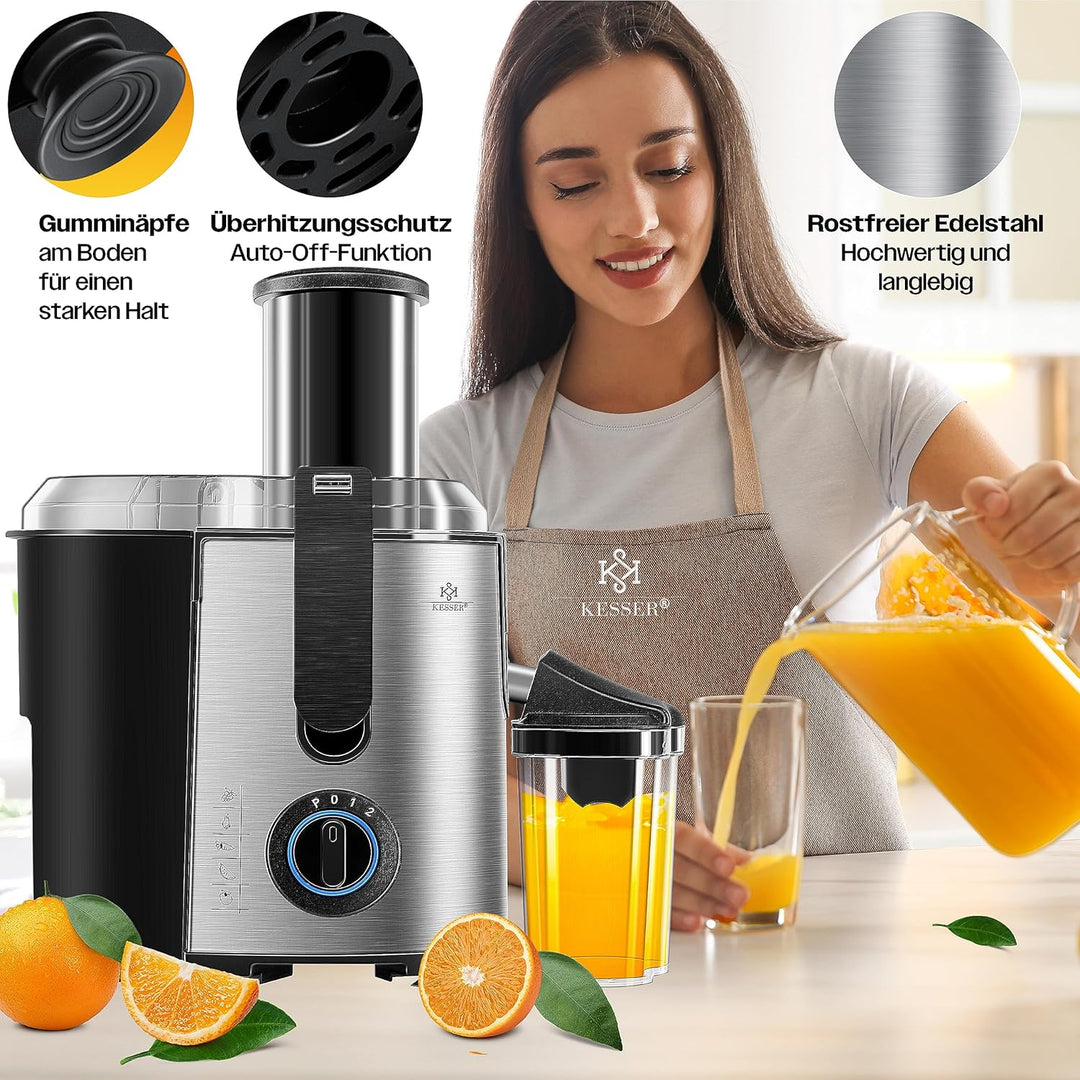 KESSER® Entsafter für Obst und Gemüse aus Edelstahl 1100W grosse 85 mm Einfüllöffnung inkl. Reinigun