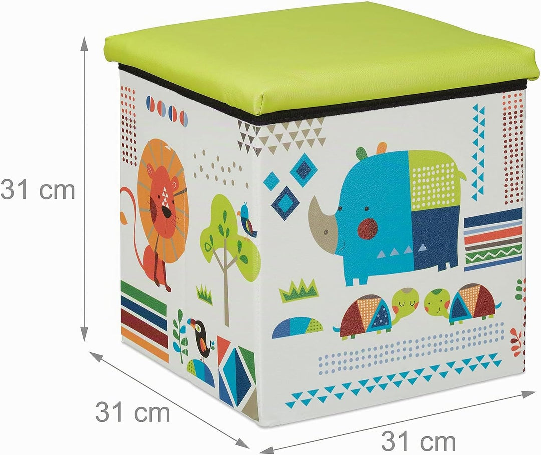 Relaxdays Sitzhocker Kinder, Tier-Design, Sitzbox faltbar, mit Stauraum, Sitzwürfel, HxBxT 31 x 31 x