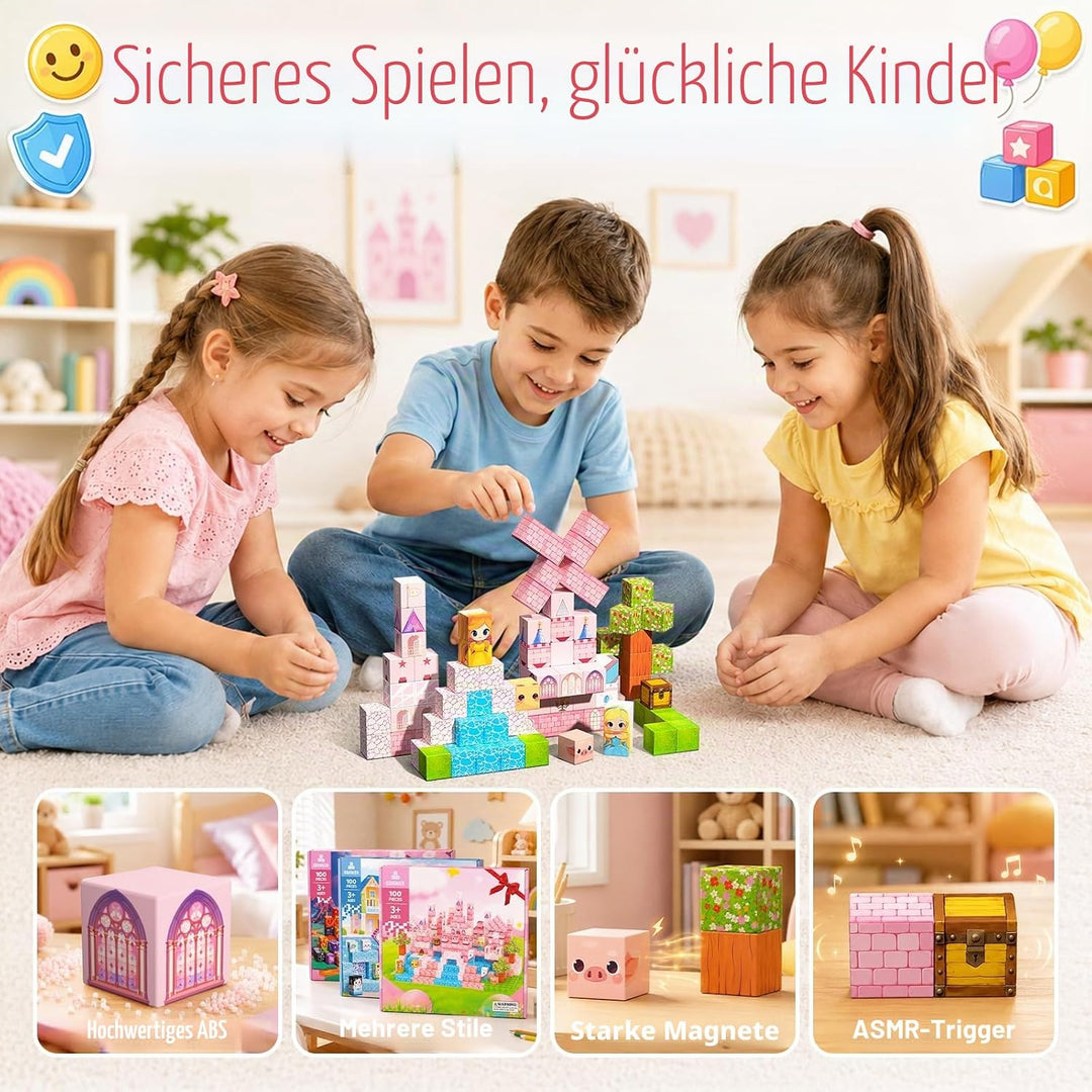 Magnetische Bausteine,100 Teile Magnetbausteine (Märchenschloss) | Montessori Kreative Spielzeug für