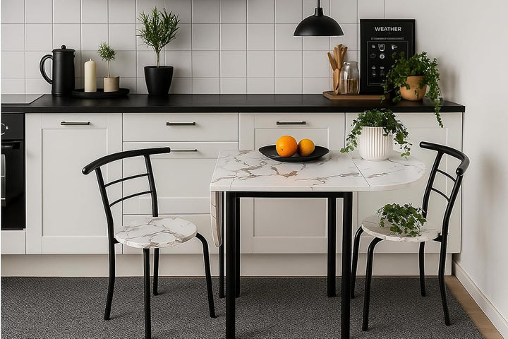 MOMMA HOME Set ausziehbarer Küchentisch mit 2 Stühlen, Esstisch, zusammenklappbar und klappbar, ausz