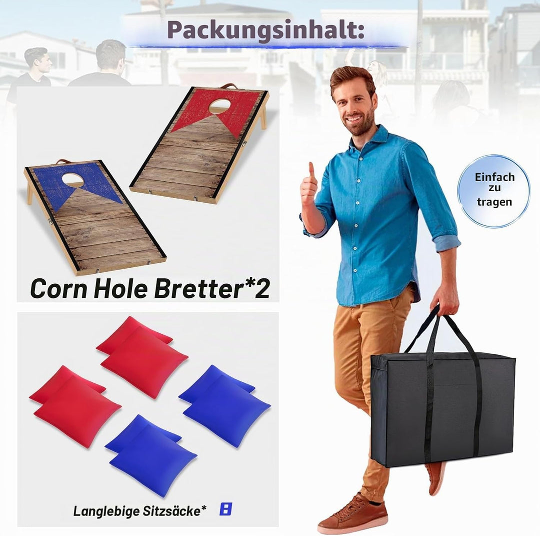 NZQXJXZ 90 x 60 cm Faltbar Cornhole Spiel Outdoor Cornhole Säckchen mit 8 Bohnensäcke & Tragetasche