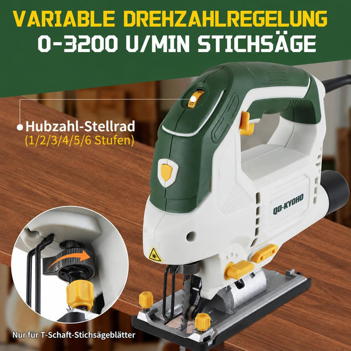 Stichsäge 800W für Holzbearbeitung, 3200 SPM Schnur-Stichsäge mit eingebautem Laser & LED-Licht, 4 O