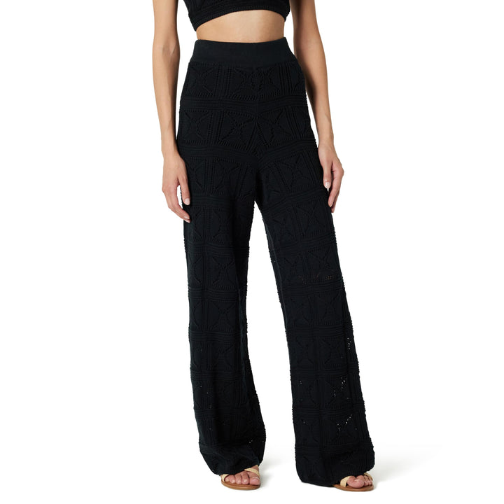 The Drop Damen Hose Diza Pull On Flare Leg Crochet Pant L Schwarz, L Schwarz