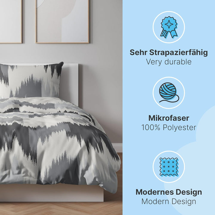 etérea Microfaser Bettwäsche Lex 200x220 3er Set - Bügelfrei mit Reissverschluss - nach100