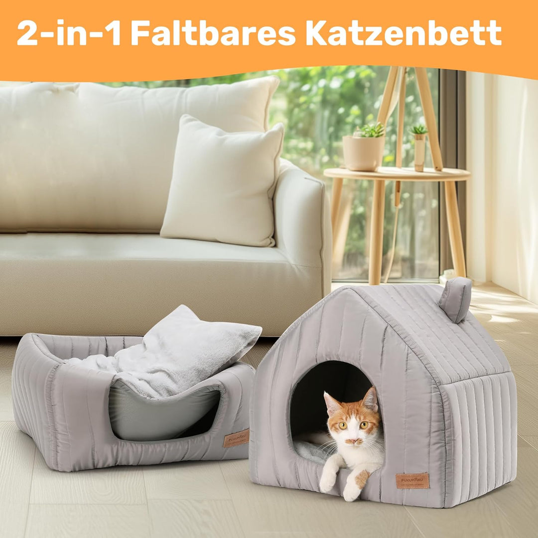 FUKUMARU Katzenbett grosse Katzen Katzenhöhle-43x43x45cm,Katzenhaus Indoor Mit abnehmbarem Katzenkis