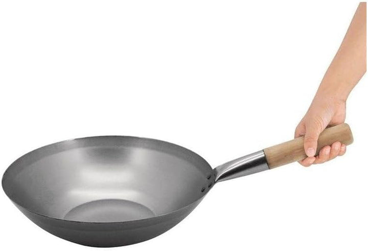 Vogue K296 Wok, Baustahl Flacher Boden, 32,4 cm Durchmesser