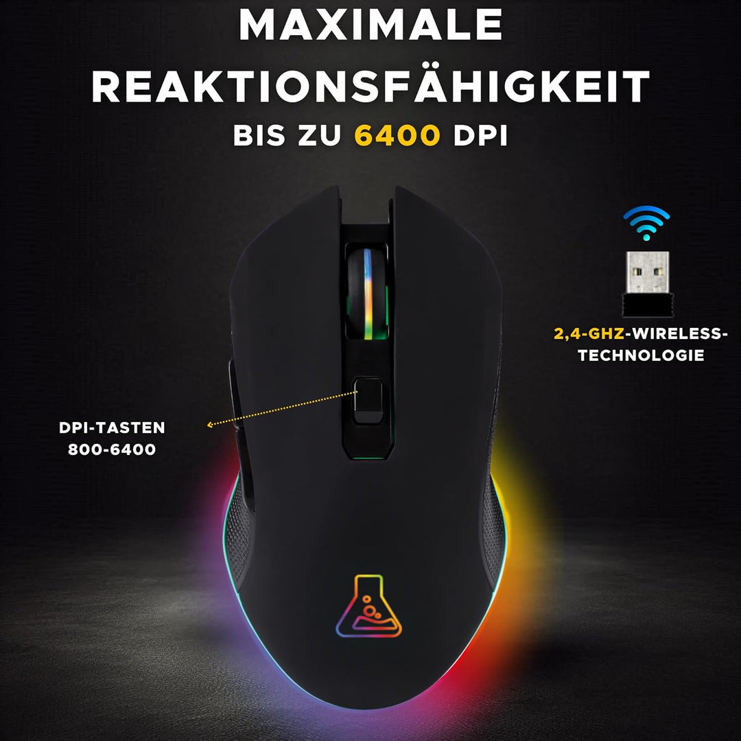 THE G-LAB Kult Helium USB-Gamer-Maus mit Kabel - Optischer Sensor mit 800 bis 6400 DPI, 7-farbige LE