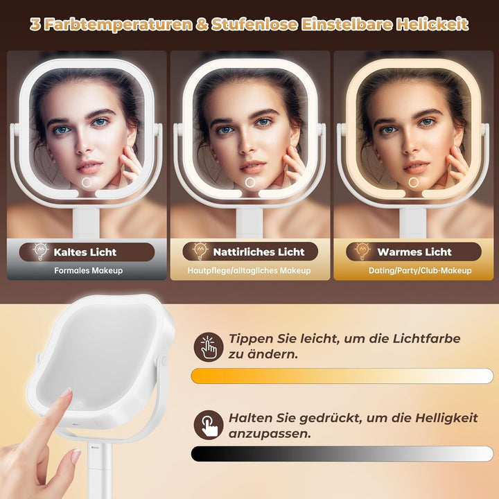 Schminkspiegel mit Beleuchtung, 20fache Vergrösserungsspiegel mit Licht, Abnehmbarer Kosmetikspiegel