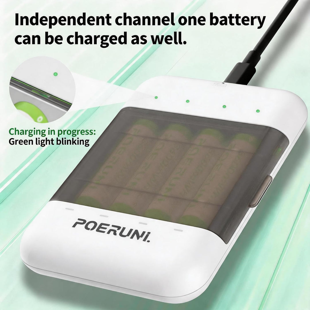 POERUNI.1.5V Lithium AAA Akkus Wiederaufladbar mit Ladegerät Wiederaufladbare AAA und AA Akkus, Hohe