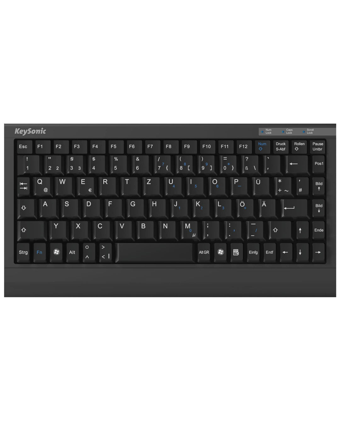 KeySonic USB Tastatur, USB Kabel (2 m), kompaktes Layout, integriertes Nummernfeld, SoftSkin, Schwar