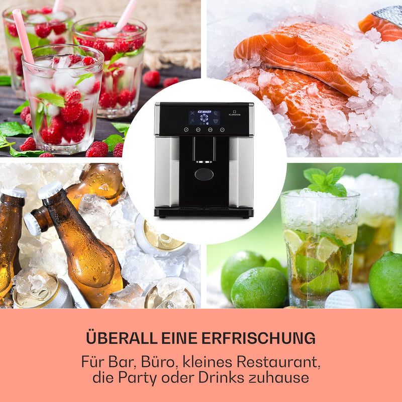 Klarstein Eiszeit Eiswürfelmaschine - Eiswürfelbereiter mit LCD-Display, Crushed Ice Maschine, Eiska