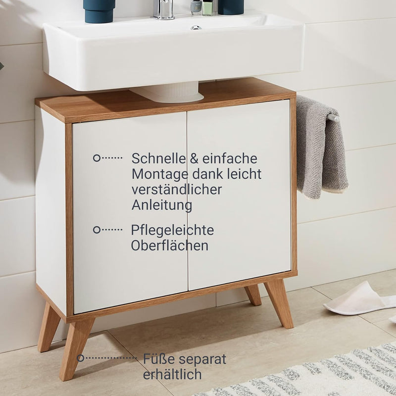 FACKELMANN Finn Waschbeckenunterschrank (60 x 50 x 30,5 cm) – Unterschrank für Waschbecken mit Aussp