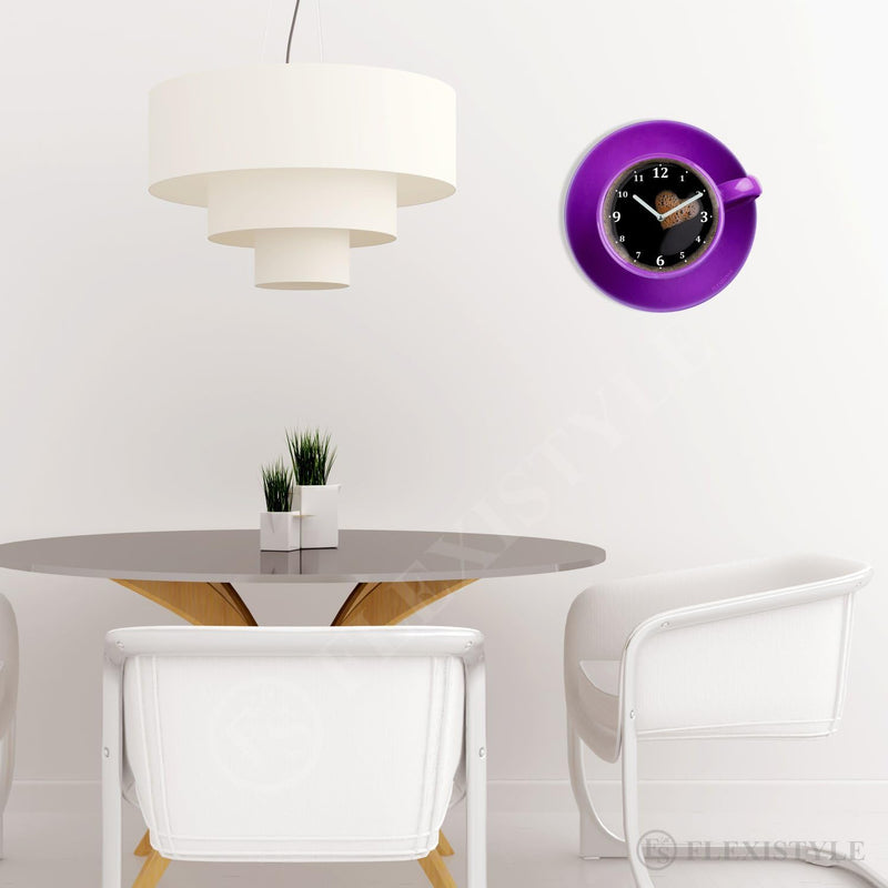 FLEXISTYLE Moderne Küchen Wanduhr Tasse Perfetta, Violett, Acrylglas, UV-Druck, Made in EU, Violett
