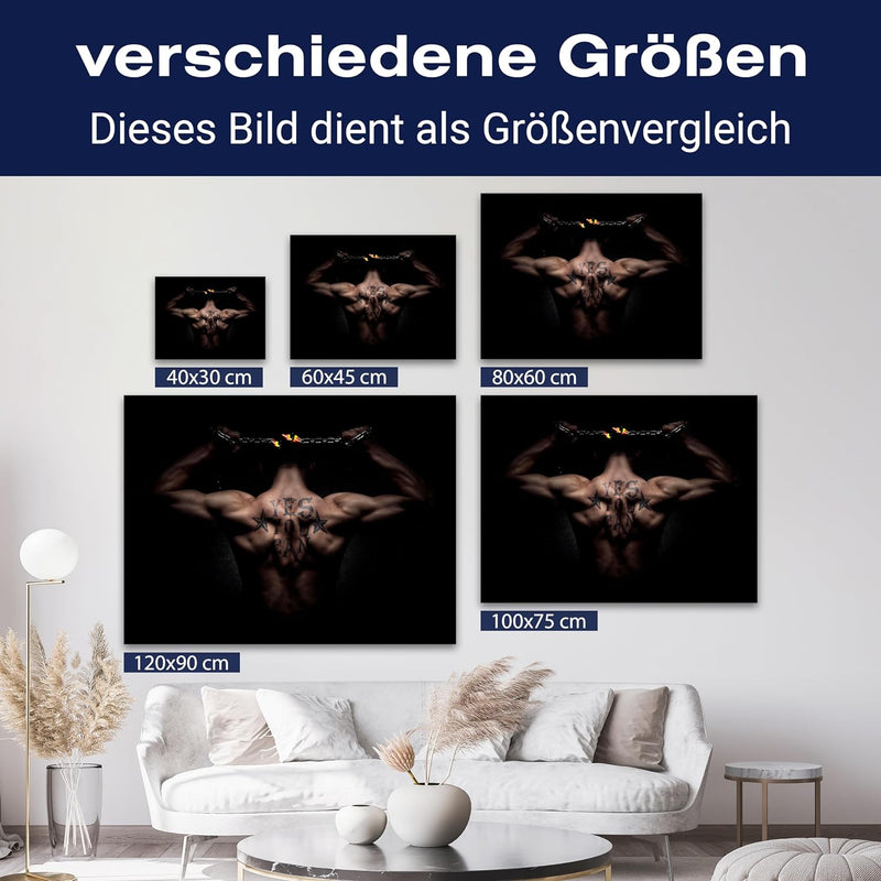 wandmotiv24 Leinwand-Bilder Motivation, Grösse 60x45cm, Querformat, Yes You can, Kette, Mann, Muskel