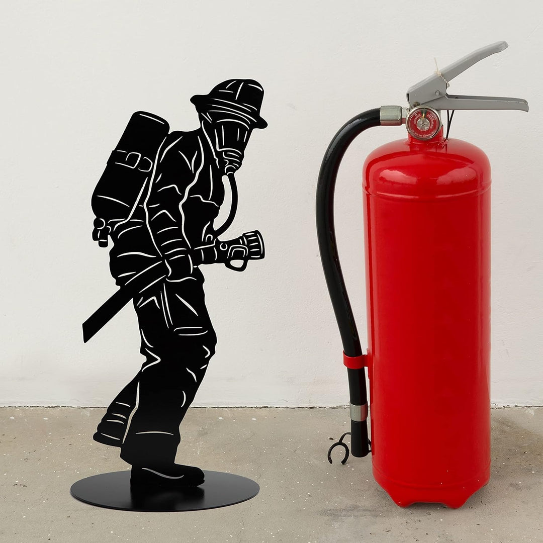 Rostikal Feuerwehr Figur 40 cm Metall Garten Deko Wohnzimmer Feuerwehrmann schwarz Höhe: 40 cm Schwa