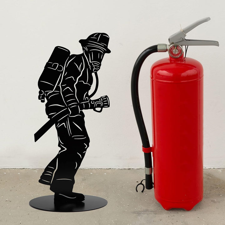 Rostikal Feuerwehr Figur 40 cm Metall Garten Deko Wohnzimmer Feuerwehrmann schwarz Höhe: 40 cm Schwa