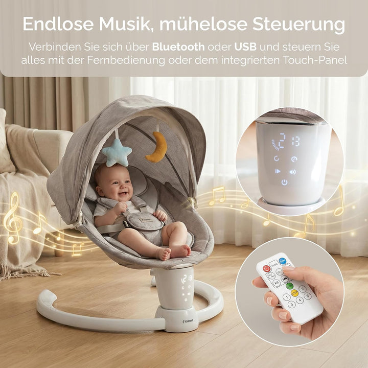 Drom Elektrische Babywippe für Kinder bis 9 kg, baby wippe mit Fernbedienung und Bluetooth, 5 Schauk