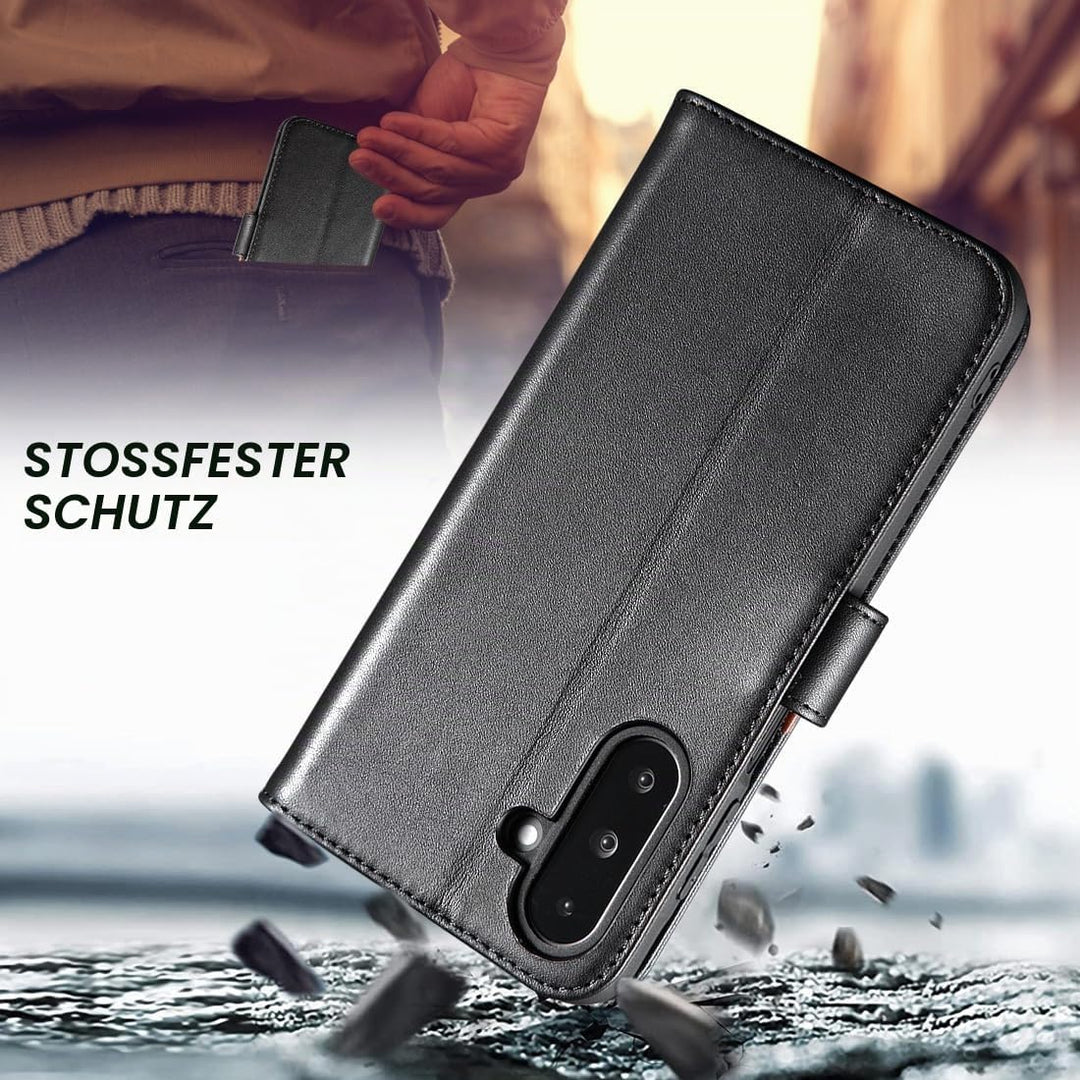 LENSUN Echtleder Hülle für Samsung Galaxy A26, Handyhülle [Echtes Leder][Magnetverschluss][RFID Schu