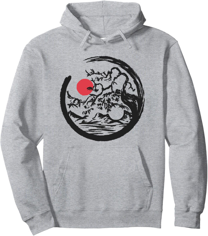 Japanese yin yang symbol made of a nature tree landscape Pullover Hoodie