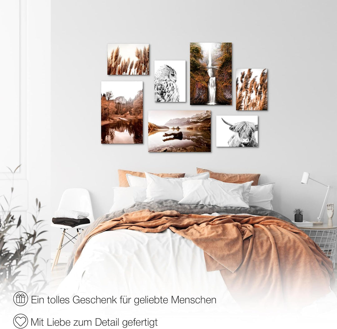 Novart Wandbilder Natur Berge See - KOMPLETT AUFHÄNGFERTIG - Orange Braun Wohnzimmer Schlafzimmer -