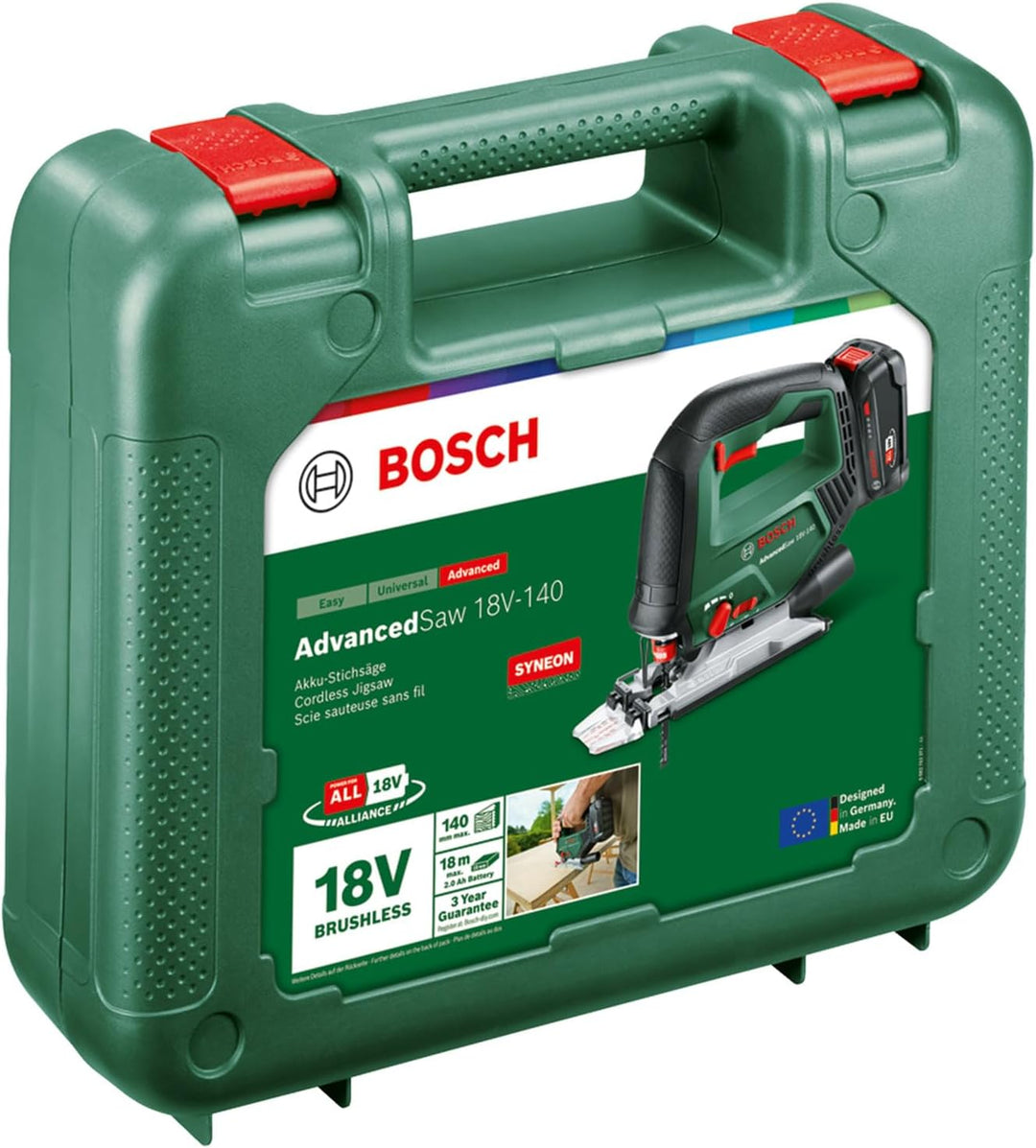 Bosch Akku-Stichsäge AdvancedSaw 18V-140 (Pendelhub, bürstenloser Motor, Schnitttiefe Holz/Stahl/Alu