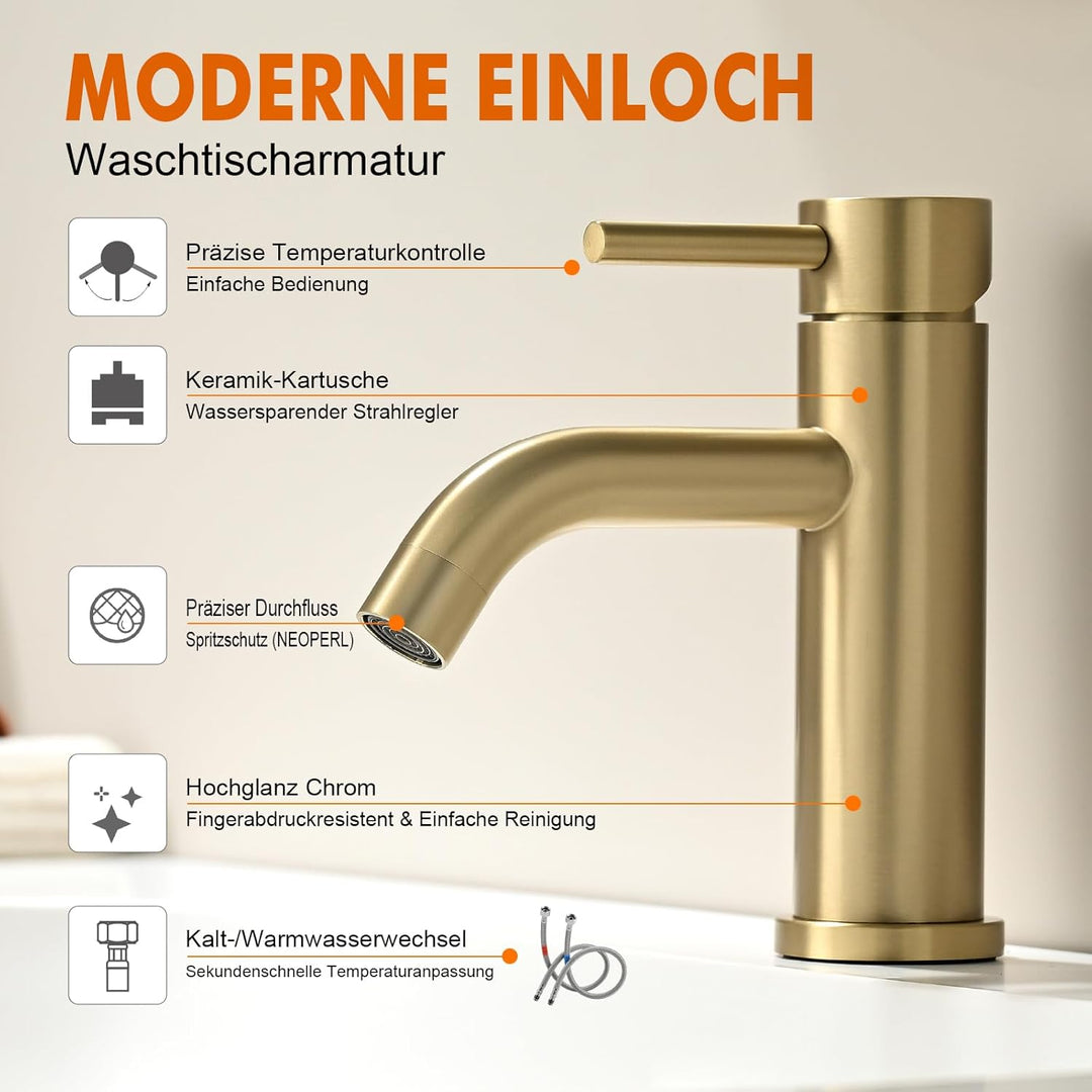 Ibergrif Wasserhahn Bad Mischbatterie, Waschtischarmatur Infache Montage, Armatur für Waschbecken, B