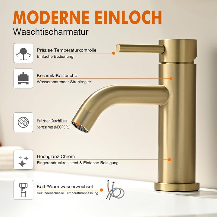 Ibergrif Wasserhahn Bad Mischbatterie, Waschtischarmatur Infache Montage, Armatur für Waschbecken, B