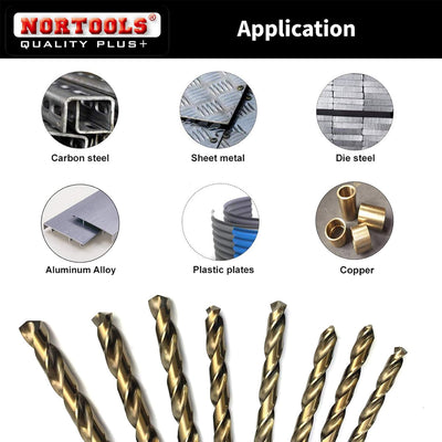 NORTOOLS Metallbohrer HSS M35 Cobalt 5% gehört geschliffenes Bohrset DIN338 1,0-10 mm Einheitsgrösse