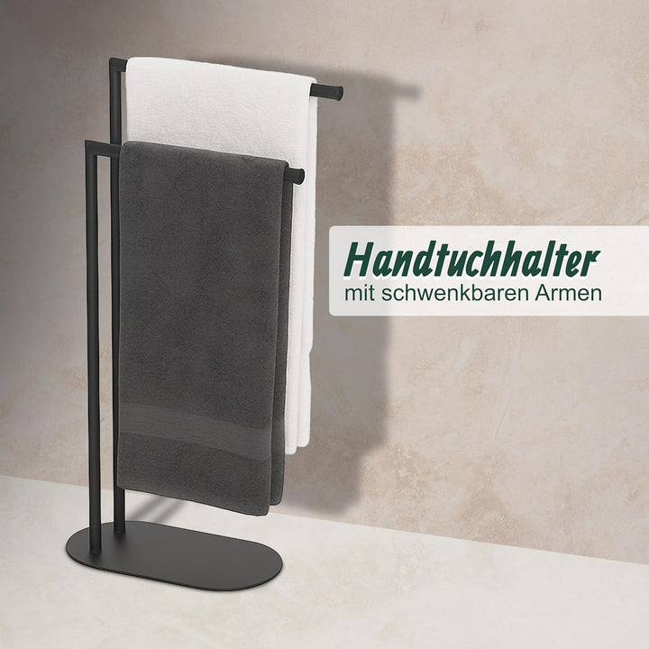 Relaxdays Handtuchständer, HxBxT: 78,5 x 38,5 x 17 cm, Metall, 2 Stangen, stehender Handtuchhalter,