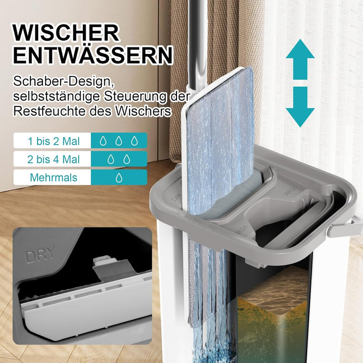 Masthome Wischmopp Set mit Eimer, 140cm Edelstahl Griff Wischmopp und Putzeimer Set, Bodenwischer Se